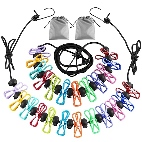 2 Pack Camping Clothesline Portable 12 Clothespins, Colorful - style: Colorful