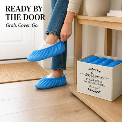 Suzile 200 Pack Disposable Shoe Covers with Dispenser Box, Beige - color: Beige
