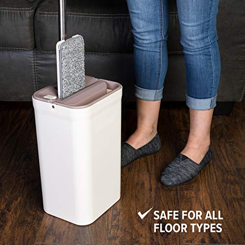 JFB Home Products Micro Flat Mop & Bucket System, Hands-Free Wringing Floor Cleaning, 3 Washable & Reusable Microfiber Pads, Wet or Dry Usage on Wood, Marble, Tile, Laminate, Ceramic and Vinyl Floors