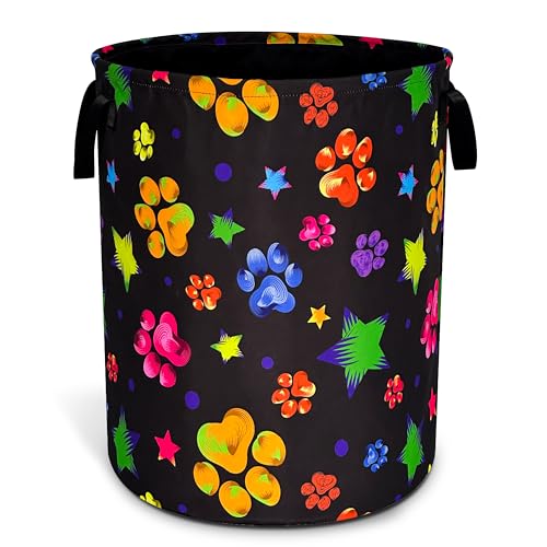 Cat Dog Paw Print Laundry Basket Foldable Oxford Cloth Hamper 18.9x16.5 In - color: Cat Dog Paw Print