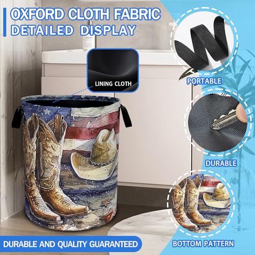 Cowboy Hat Boots American Flag Laundry Basket Oxford Cloth 18.9 x 16.5 Inch - color: Cowboy Hat Boots