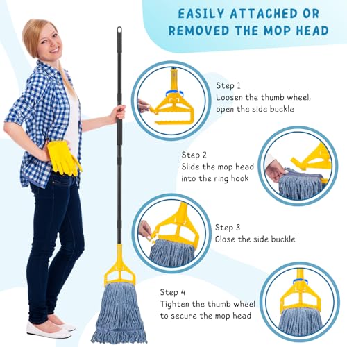Commercial Mop for Floor Cleaning, 59'' Heavy Duty Industrial Mops with Long Handle, Cotton String Wet Mop for Garage, Office, Warehouse, Home, Workshop (2 Mops Head) - size: 59in