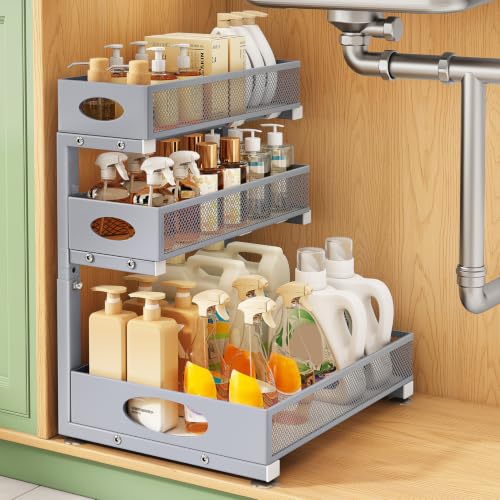 Kitstorack Under Sink Organizer 3-Tier Slide Out Drawer 1-Pack Grey - color: Grey, size: 1-Pack