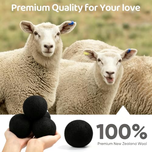 Wool Dryer Balls 6 Pack, Natural Fabric Softener, Dryer Balls Laundry Reusable, Reduces Clothing Wrinkles and Saves Drying Time (Pure Black) - color: Pure Black