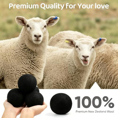 Wool Dryer Balls 6 Pack, Natural Fabric Softener, Dryer Balls Laundry Reusable, Reduces Clothing Wrinkles and Saves Drying Time (Pure Black) - color: Pure Black