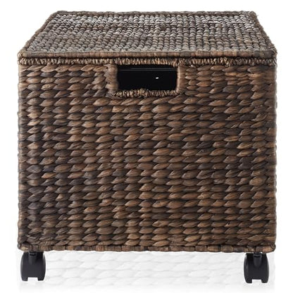 Casafield Rolling Filing Cabinet, Espresso Dark Brown - Water Hyacinth File Organizer with Lid and Wheels, Home Office Storage for Hanging Folders - color: Espresso