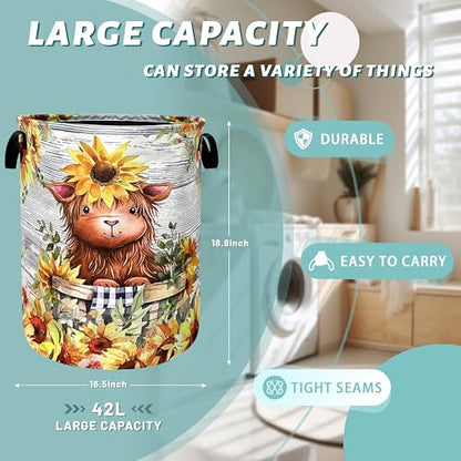 Cute Cow Laundry Basket Oxford Cloth Foldable Hamper 18.9 x16.5Inch - color: Cute Sunflowers Small Cow