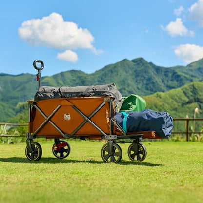 Timber Ridge 49" Extra Long Collapsible Folding Wagon with Tailgate&Brakes - color: Orange, size: 250L