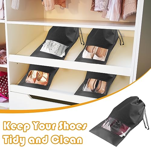 Black Travel Shoe Bags - 5 Pcs Non-Woven Packing Bags with Clear Window - color: Black, style: 5 Pack