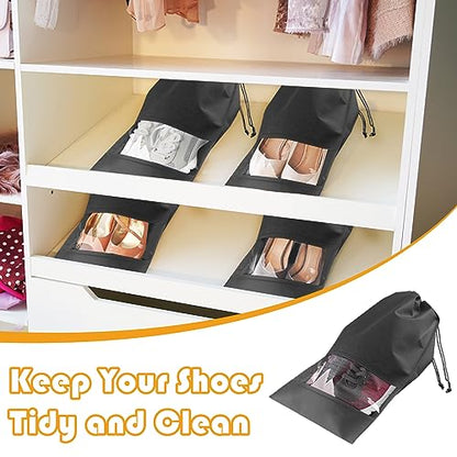 Black Travel Shoe Bags - 5 Pcs Non-Woven Packing Bags with Clear Window - color: Black, style: 5 Pack
