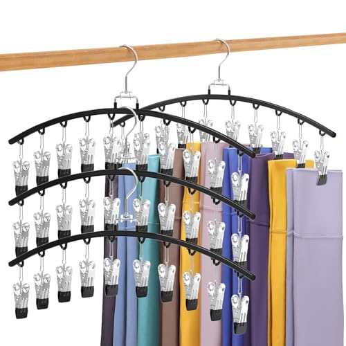 4 Pack Closet Organizers and Storage for Legging, Ginyoyo Metal Gym Clothes Legging Organizer w/40 Clips Holds 40 Leggings, Hangers Space Saving, Room Organization Essentials, Black - color: Black, size: 4 Pack