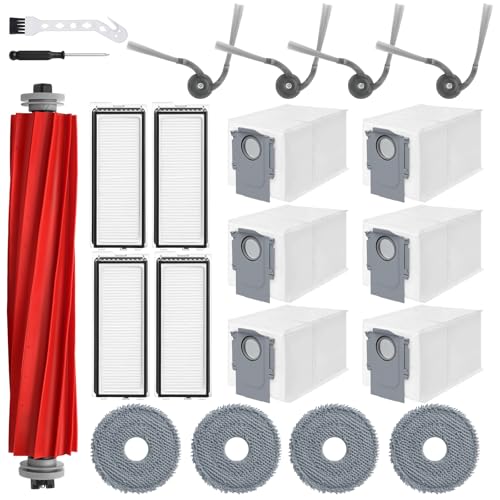 QV 35A Replacement Parts for Roborock QV 35A QV 35S QR 598 QR 798 Robotic Vacuum Cleaner with 1 Roller Brush,4 Mops,4 HEAP,4 Side Brushes,6 Dust Bags,1 Screwdrivers,1 Clean Brush Accessories - color: 21 Pack Sets