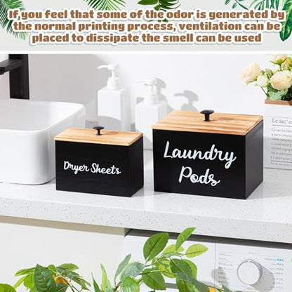 Dandat 2 Pcs Wood Rustic Laundry Dryer Sheet Holder Pod Container with Lid 8.7 x 6.3 x 6.4 Inch Laundry Pod Holder 7.3 x 3.7 x 5 Inch Dryer Sheet Dispenser Wooden Box Container(Black) - color: Black