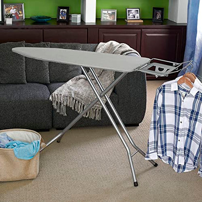 Household Essentials Wide Top Ironing Board with 4‑Leg Steel Frame, Fixed Iron Rest, Silicone‑Coated Cotton Cover, Grey - color: Grey/Silver, size: 49" L, style: With iron station