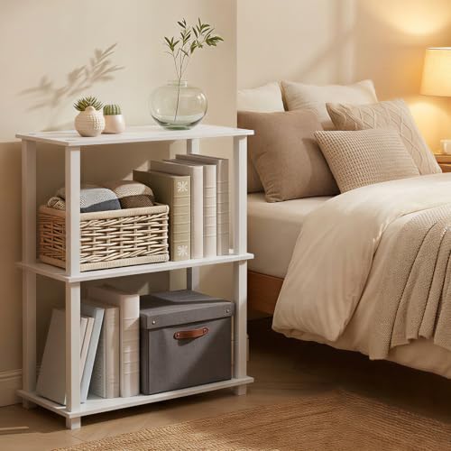 Furinno Turn-S-Tube Storage Shelves, 3-Tier Book Shelf, Corner Shelf, Toolless Open Frame Standing Shelves, for Organization and Storage, Living Room, Garage, Home Office, White - color: White/White, size: 3-Tier Square Tube