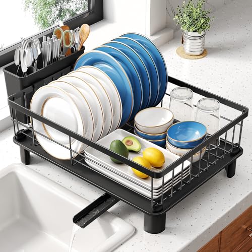 SNTD Dish Drying Rack for Small Kitchen Counter, 12.9" W x 16.9" L, Black - color: Black, size: 12.9" W x 16.9" L