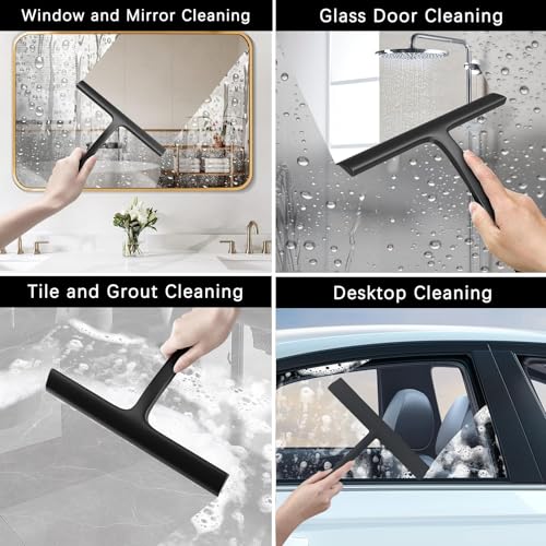 2PACK Shower Squeegee for Glass Doors All-One-Piece Silicone with Hook