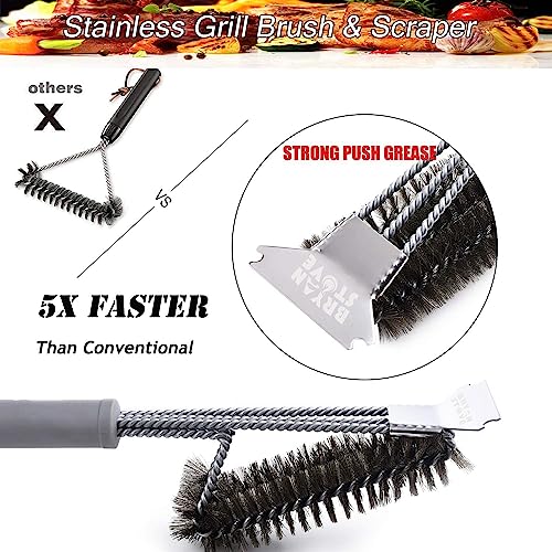 Grill Brush and Scraper-Best BBQ Brush for Grill Outdoor, 18" Stainless Steel with Wire Bristles 3 in 1 Bristles Grill Cleaning Brush - Gifts for Grilling Enthusiasts & Men Dad - color: Gray