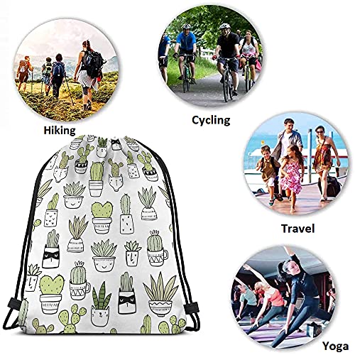 Cactus Drawstring Backpack - Floral Hand Drawn Summer Tropical Style Cacti Green Plants Art Nature Sport Gym Sack Drawstring Bag for Men Women - color: Multi-a147