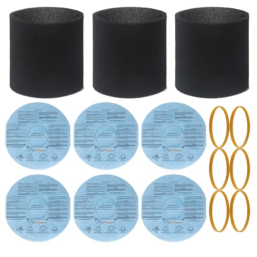 90585 Foam Sleeve & 9010700 Reusable Dry Disc Filter With Retaining Band Compatible With Most Shop-Vac, Vacmaster & Genie Shop Vacuum Cleaner, VF2002 Dry Disc. Part #9010700 and 9013700 - style: 90585*3+90107*6