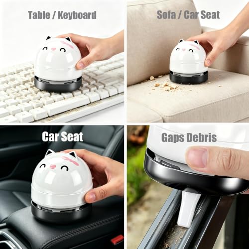 YUNYILAN Mini Desktop Vacuum Cleaner, Portable USB Vacuum Cleaner for Desk Mini Cute Cartoon Desktop Vacuum for Cleaning Eraser Crumbs, Dust, Crumbs, Computer, Keyboard and Car (White) - color: White