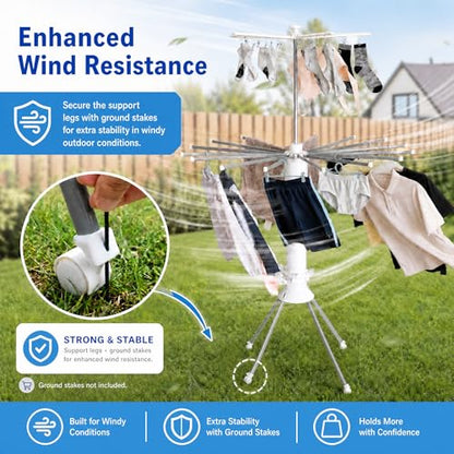 Clothes Drying Rack Foldable with Rolling Wheels, Portable Laundry Drying Rack with 16 Aluminum Arms, Stable 4-Leg Base, 360° Rotating Design for Indoor Outdoor (Single-tier without shoe rack) - size: 1-Tier