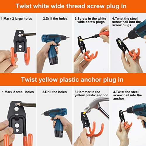 Steel Garage Storage Hooks, 16 Pack Anti-Slip Coating, Heavy Duty Wall Mount Hooks for Hanging Bike, Ladder, Garden Tools