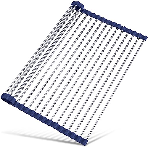Tomorotec Roll Up Dish Drying Rack Over Sink, 304 Steel, 17.7x12.5, Indigo - color: Indigo, size: 17.7 x 12.5 in
