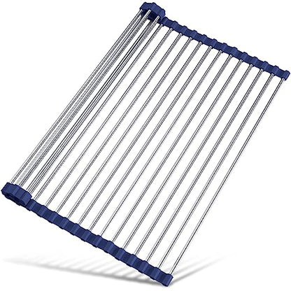 Tomorotec Roll Up Dish Drying Rack Over Sink, 304 Steel, 17.7x12.5, Indigo - color: Indigo, size: 17.7 x 12.5 in