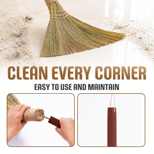 Vietnam Handmade Straw Whisk Broom with Brown Wooden Handle - Soft Natural Grass Broom for Home, Kitchen, Bedroom & Garage, 12.2" Wide x 27.95" Long - style: Brown