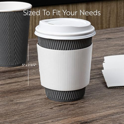 Restaurantware Coffee Cup Sleeves 50 Pack Fits 12, 16, 20 oz Coffee Cups Disposable Hot Drink Sleeves Secure Grip Heat-Resistant Jacket for Tea, and Beverages White - color: White, size: Plain