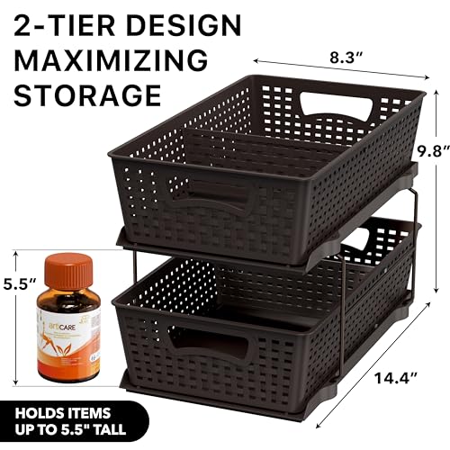 Simple Houseware 2 Tier Pull-Out Sliding Drawer Under Sink Storage, Brown - color: Brown