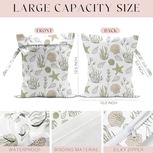 Wet Bag for Swimsuit, Beach Travel Essentials Wet Dry Bag, for Sunscreen Toiletry Dirty Clothes Yoga Gym Diaper, Friends Summer Beach Vacation Gifts. Starfish shells seaweed - color: Starfish Shells Seaweed