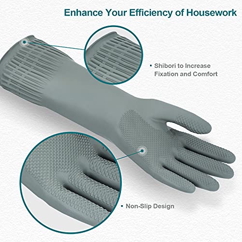 DABOGOSA MAMISON Reusable Household Dishwashing Cleaning Rubber Gloves, Non-Slip Kitchen Glove (1 Pair) - color: Gray, size: Medium (Pack of 2)