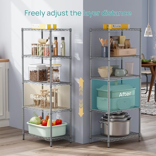 SINGAYE 5 Metal Shelves Wire Shelving Storage Shelf Adjustable Unit Pantry - color: Grey, size: 5 Tier 14"Dx24"Wx59.5"H