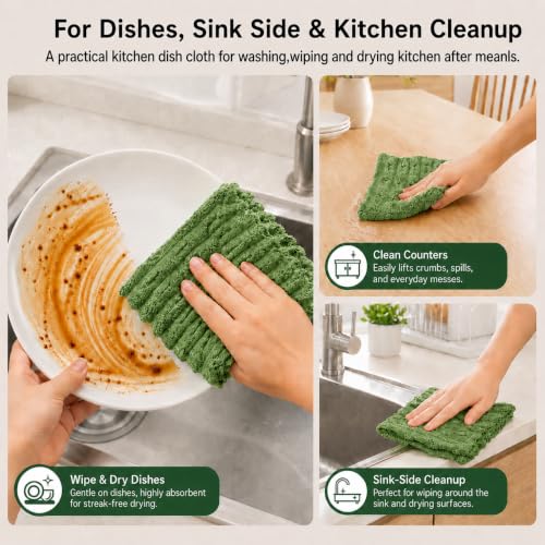 kimteny Microfiber Dish Cloths for Washing Dishes 18 Pack, Dark Green - color: Dark Green, size: 12 x 12 - 18 Pack