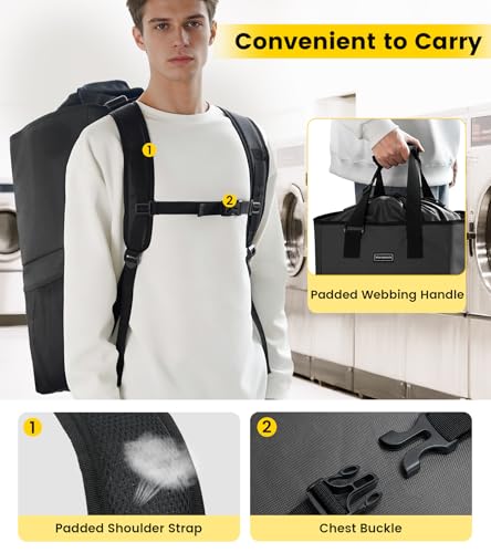 Vorspack Laundry Backpack Bag with Shoulder Straps, XX-Large Hamper, Black - color: Black, size: X-Large