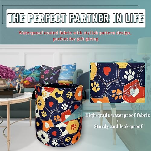 Colorful Dog Paws Hearts Laundry Basket Foldable Hamper 18.9"x16.5" - color: Colorful Dog Paws and Love Hearts
