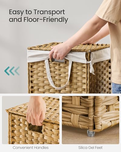 SONGMICS Laundry Hamper with Lid, 9.5 Gal (36 L) Synthetic Rattan,Foldable - color: Goose Yellow, size: 36 L