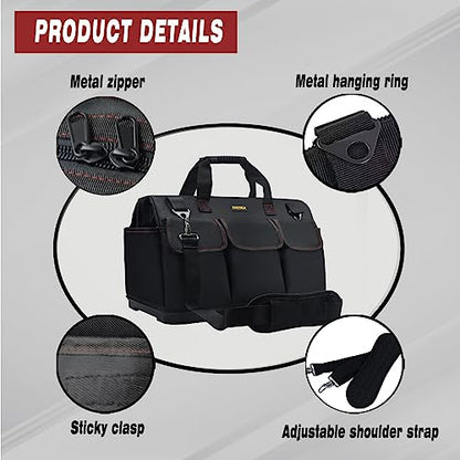 FASTECH 20-inch Heavy Duty Bottom Tools Bag with Wide Mouth for Tool Storage, Carrier and Organizer, Tool Bag for Men, Wide Mouth Tool Bags with Inside Pockets (20 Inch) - size: 20IN BOTTOM