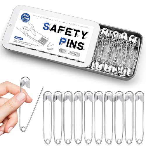 Jmuiiu 1.7 Inch/90Pcs Safety Pins, Durable Clothes Pins - size: 1.7 inch-90 pcs