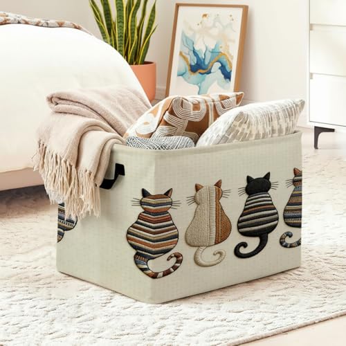 Boho Cats Laundry Hamper 56L Large Laundry Basket with Handles, Foldable Clothes Hamper for Bedroom Bathroom, Decorative Toy Storage Bin, Home Decor Organizer for Blankets, Towels & Toys. - color: Boho Cats