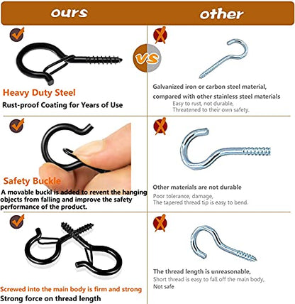50 PCS Q-Hanger Screw Hooks with Safety Buckle Design Christmas Lights Hanger Hooks Outdoor Wire Fairy Lights and String Lights, Easy to Release, Include 1 Wing Nut Driver - size: Q-Hanger Black 50Pcs