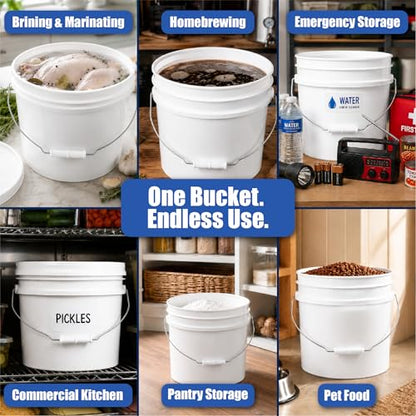 ePackageSupply 3.5 Gallon Bucket, Food-Grade w/Lid, BPA-Free,White, 3 Packs - color: White, size: 3 Packs
