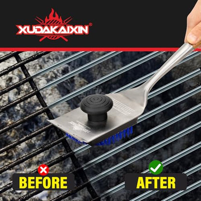 XUDAKAIXIN Grill Brush and Scraper, Dual Grip Design,Extra Strong BBQ Cleaner Accessories,Safe Nylon Bristles Barbecue Triple Scrubbers Cleaning Brush for Cast Iron Grates/Porcelain/Charcoal Grill - color: Blue