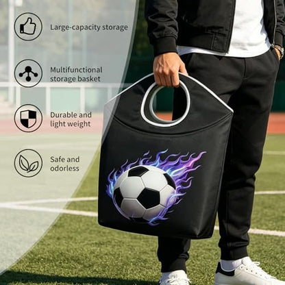47L Collapsible Laundry Basket Small, 18x17x9.5 Laundry Tote - color: Football-1, size: 17"L x 9.5"W x 18"H