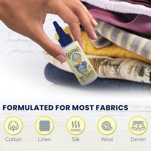 Grandma's Secret Spot Remover for Clothes - Chlorine, Bleach and Toxin-Free - Fabric Stain Remover Removes Oil, Paint, Blood and Pet Stains – 2 Ounce, Pack of 2 - size: 2.00 Fl Oz (Pack of 2), style: Spot Remover
