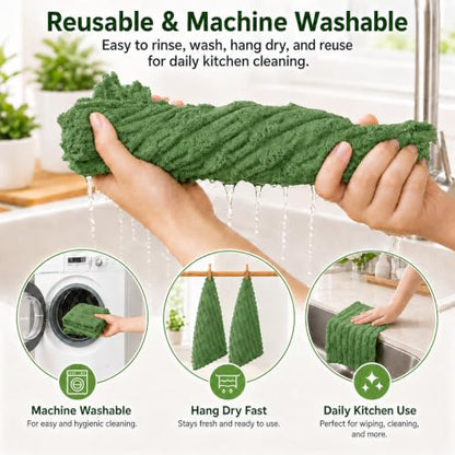 kimteny Microfiber Dish Cloths for Washing Dishes 18 Pack, Dark Green - color: Dark Green, size: 12 x 12 - 18 Pack