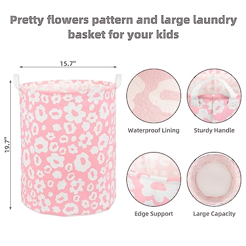 Foldable Baby Laundry Basket Hamper for Nursery Girl kids Clothes laundry hamper basket Portable Tall Collapsible Cute Laundry Basket Organizer, Nursery Storage Basket with Handles (Pink Flowers) - color: Pink Flowers