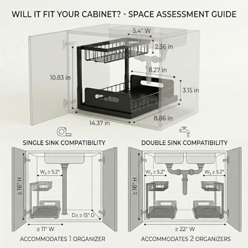 Under Sink Organizer, 2-Tier Pull-Out Metal Drawer, 2 Pack - color: Black, size: Standard-2 Pack